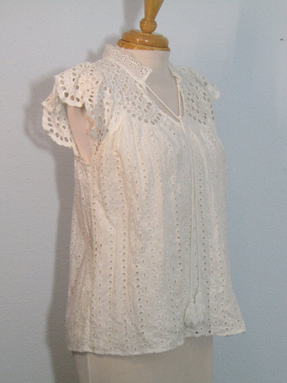 Cap-Sleeve White Eyelet Blouse